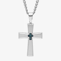 Mens Diamond-Accent Stainless Steel Cross Pendant Necklace