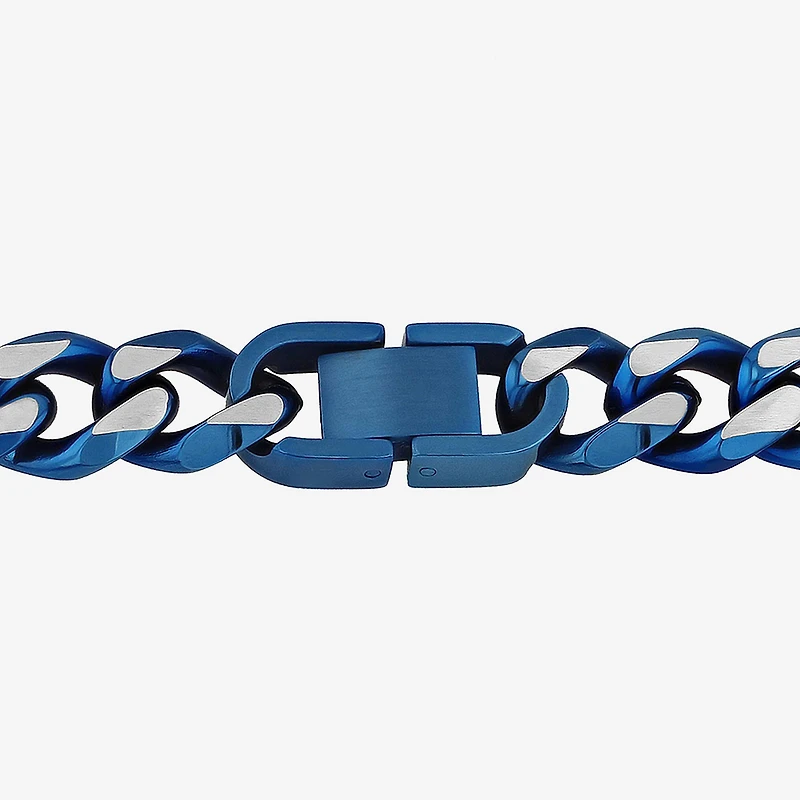 Men's Blue Stainless Steel Solid Curb Chain Necklace