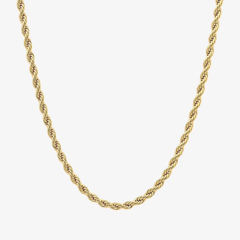 Mens Yellow Stainless Steel Solid Rope Chain Necklace