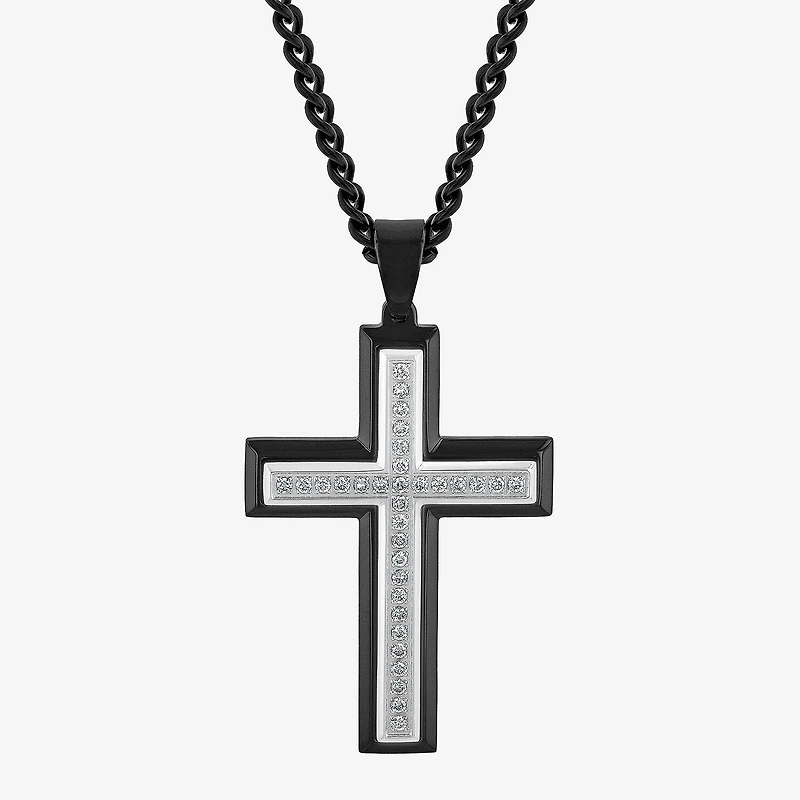 Mens 1/2 CT. T.W. Lab-Grown (G-H / I1) Diamond Stainless Steel Cross Pendant Necklace