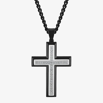 Mens 1/2 CT. T.W. Lab-Grown (G-H / I1) Diamond Stainless Steel Cross Pendant Necklace