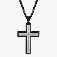 Mens 1/2 CT. T.W. Lab-Grown (G-H / I1)  Diamond Stainless Steel Cross Pendant Necklace