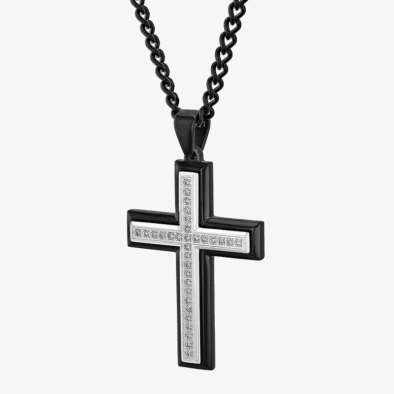 Mens 1/2 CT. T.W. Lab-Grown (G-H / I1) Diamond Stainless Steel Cross Pendant Necklace