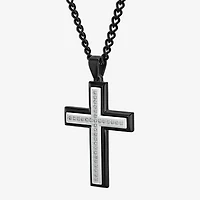 Mens 1/2 CT. T.W. Lab-Grown (G-H / I1)  Diamond Stainless Steel Cross Pendant Necklace