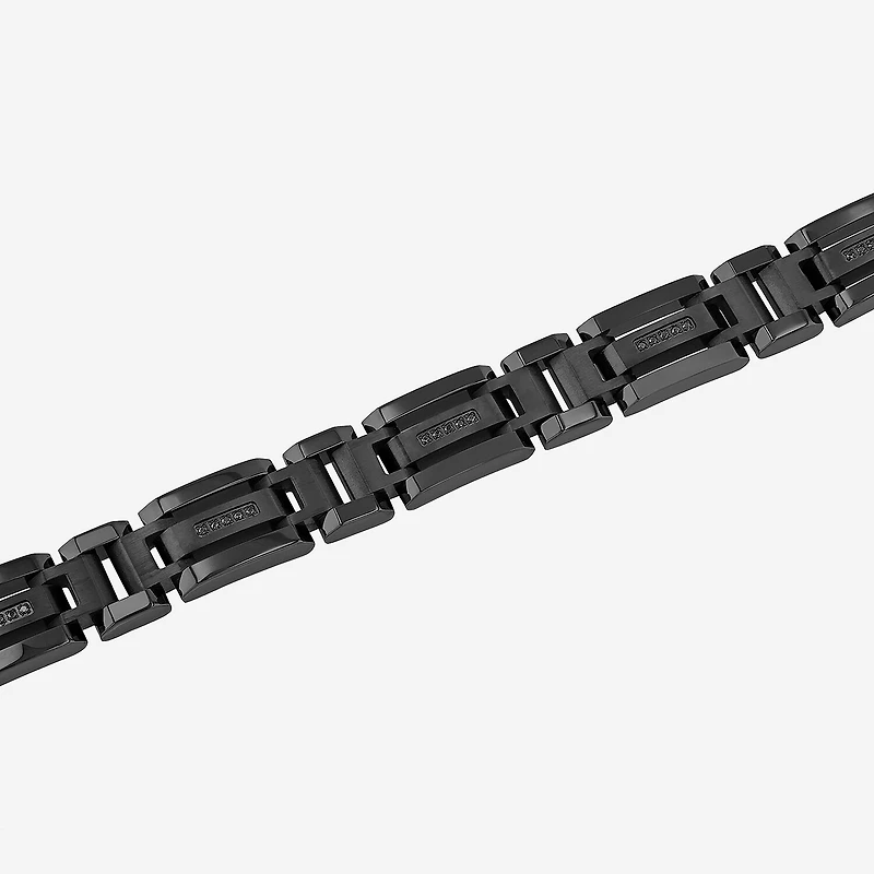 Stainless Steel 1/7 CT. T.W. Natural White Diamond 8 1/2 Inch Solid Link Chain Bracelet