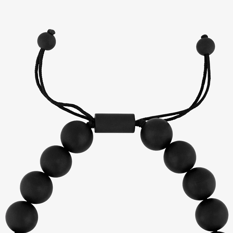 Beaded Mens Genuine Black Onyx Stainless Steel Bolo Bracelet