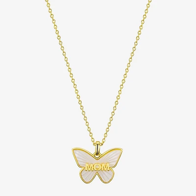 Footnotes Freeform Womens White Mother Of Pearl 10K Gold Over Brass Butterfly 16 Inch Pendant Necklace