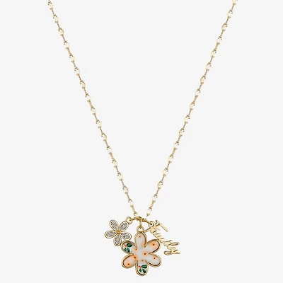 Footnotes Family Womens Cubic Zirconia 10K Gold Over Brass Flower 16 Inch Pendant Necklace