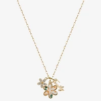Footnotes Family Womens Cubic Zirconia 10K Gold Over Brass Flower 16 Inch Pendant Necklace