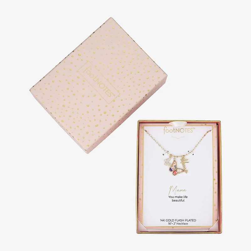 Footnotes Mama Womens Cubic Zirconia 10K Gold Over Brass Butterfly 16 Inch Pendant Necklace