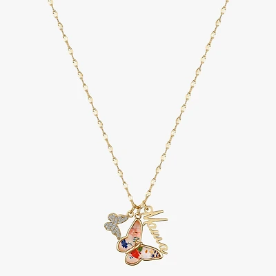 Footnotes Mama Womens Cubic Zirconia 10K Gold Over Brass Butterfly 16 Inch Pendant Necklace