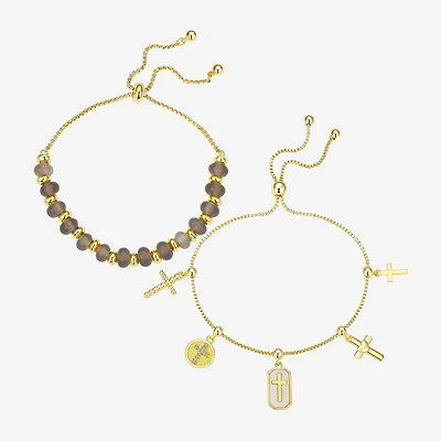 Footnotes Womens Cubic Zirconia 10K Gold Over Brass Cross Bolo Bracelet