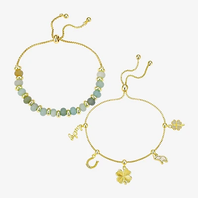 Footnotes Lucky Womens Cubic Zirconia 10K Gold Over Brass Clover Bolo Bracelet