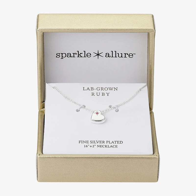 Sparkle Allure Womens Red Ruby Pure Silver Over Brass Heart 16 Inch Pendant Necklace