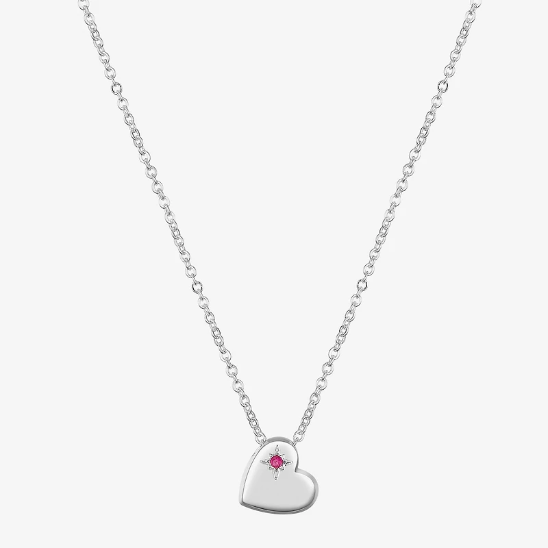 Sparkle Allure Womens Red Ruby Pure Silver Over Brass Heart 16 Inch Pendant Necklace