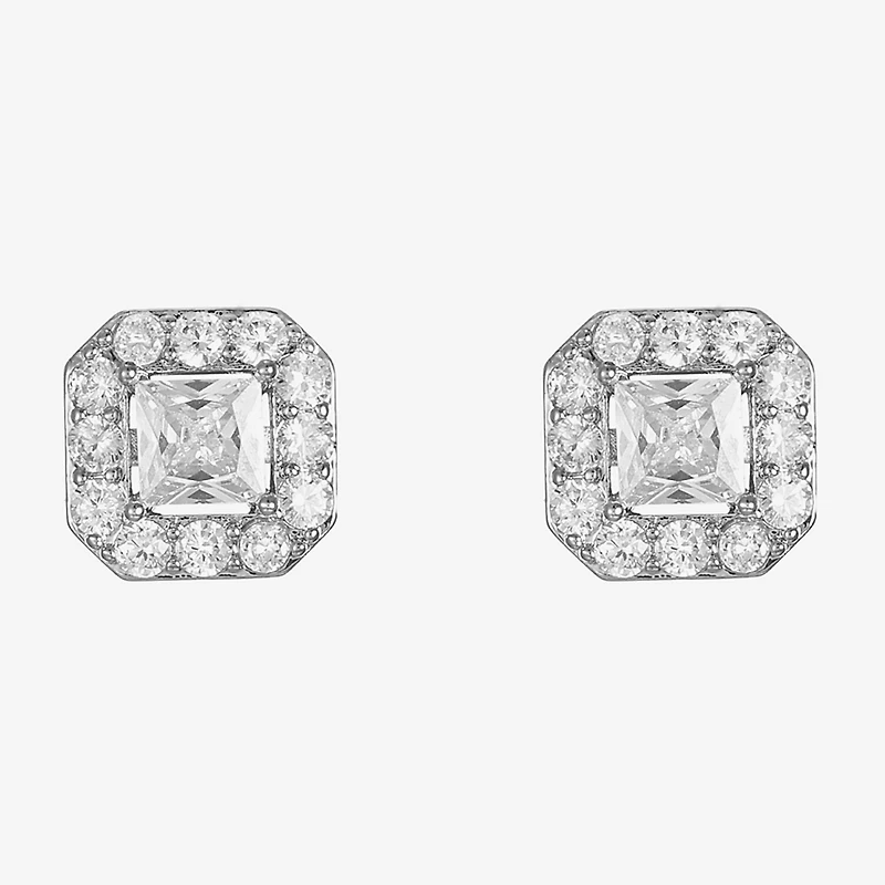 Monet Jewelry Timeless Silver Tone Cubic Zirconia 11mm Square Stud Earrings