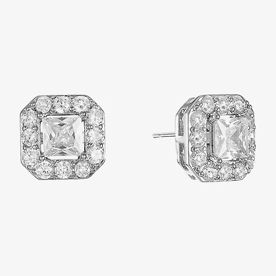Monet Jewelry Timeless Silver Tone Cubic Zirconia 11mm Square Stud Earrings