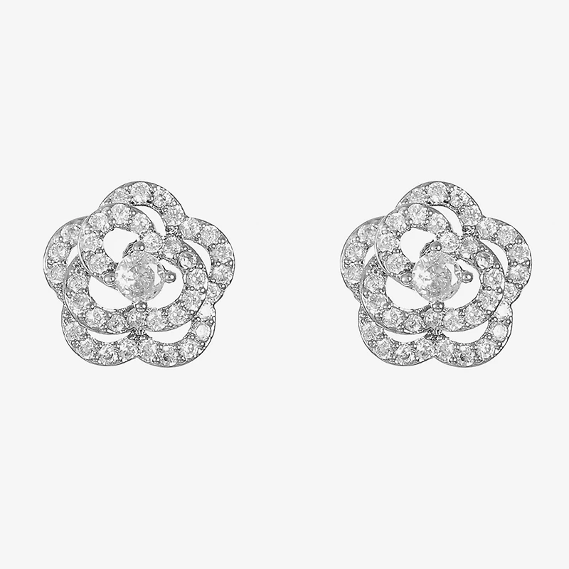 Monet Jewelry Timeless Silver Tone Cubic Zirconia 11.4mm Flower Stud Earrings