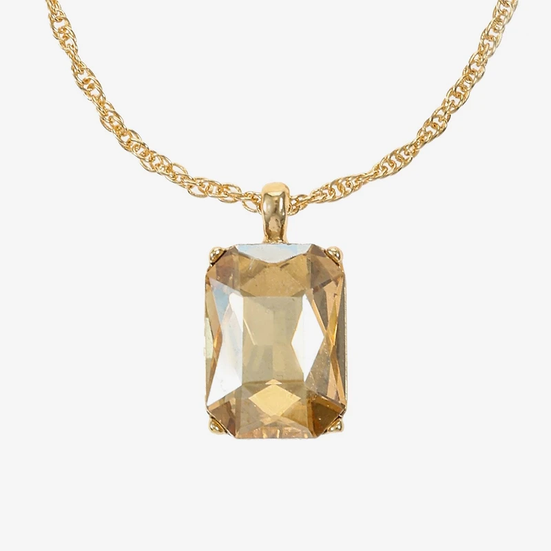 Monet Jewelry Gold Tone Womens Brown Glass Rectangular 17 Inch Pendant Necklace