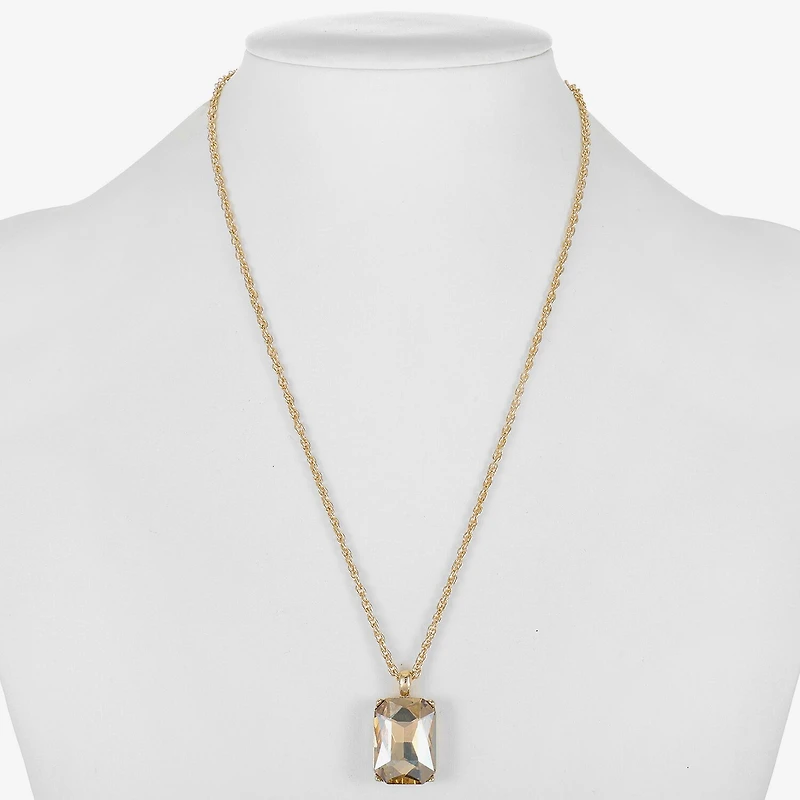 Monet Jewelry Gold Tone Womens Brown Glass Rectangular 17 Inch Pendant Necklace