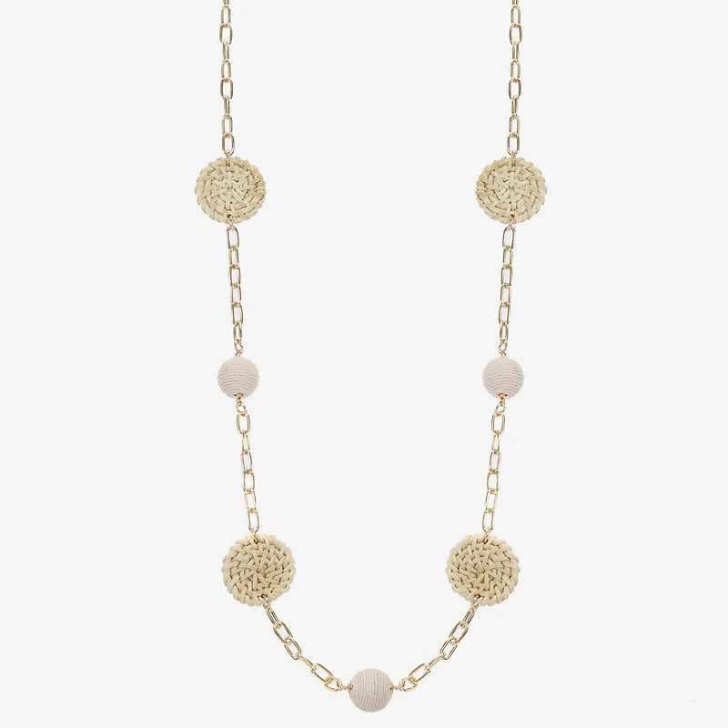 Liz Claiborne Gold Tone Raffia Womens 36 Inch Strand Necklace
