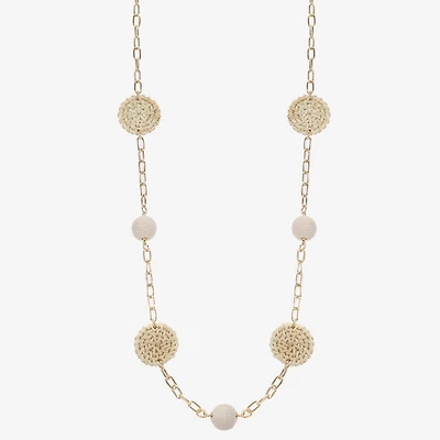 Liz Claiborne Gold Tone Raffia Womens 36 Inch Strand Necklace