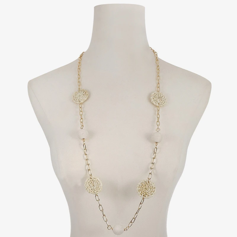 Liz Claiborne Gold Tone Raffia Womens 36 Inch Strand Necklace