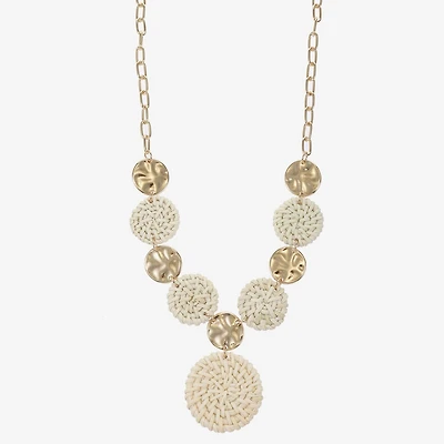 Liz Claiborne Gold Tone Hammered Raffia Womens Round 17 Inch Pendant Necklace
