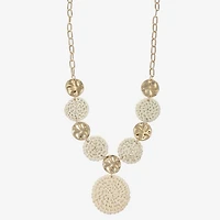 Liz Claiborne Gold Tone Hammered Raffia Womens Round 17 Inch Pendant Necklace