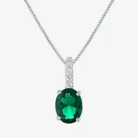 Womens Lab Created Green Emerald Sterling Silver Oval 18 Inch Pendant Necklace
