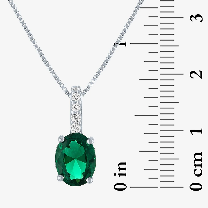 Womens Lab Created Green Emerald Sterling Silver Oval 18 Inch Pendant Necklace