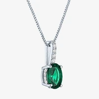 Womens Lab Created Green Emerald Sterling Silver Oval 18 Inch Pendant Necklace
