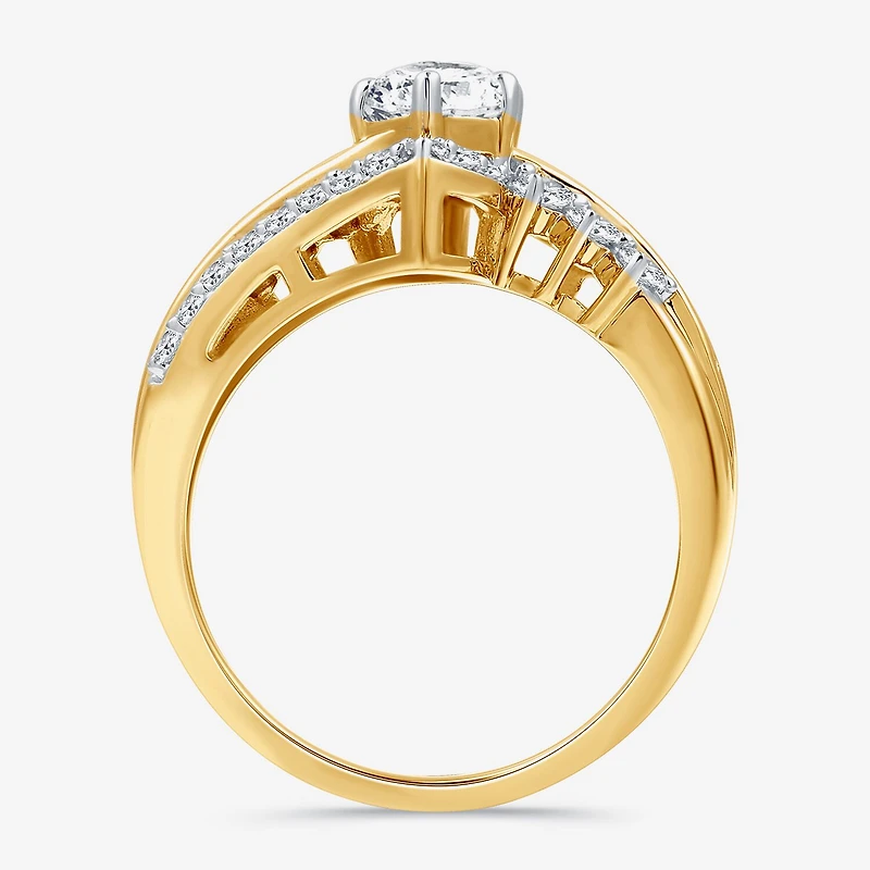 (G, Si1-Si2) Womens 2 CT. T.W. Lab Grown White Diamond 10K Gold Marquise Side Stone Cocktail Ring