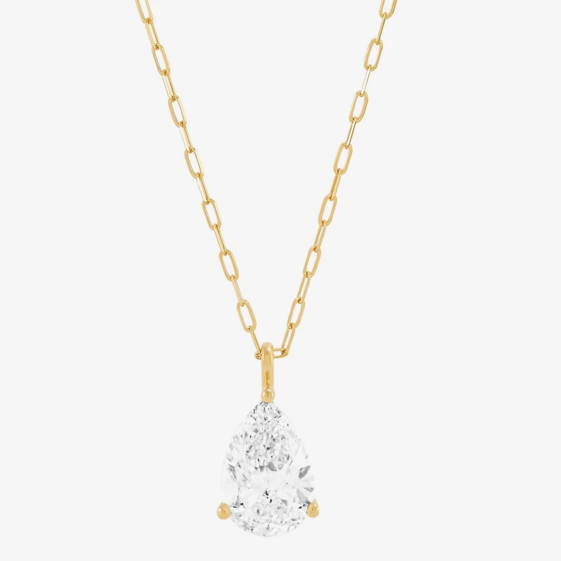 (H-I / Si1-Si2) Womens 2 CT. Lab Grown White Diamond 14K Gold Pear 18 Inch Pendant Necklace