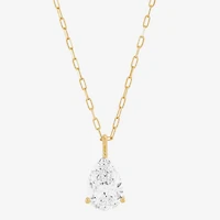 (H-I / Si1-Si2) Womens 2 CT. Lab Grown White Diamond 14K Gold Pear 18 Inch Pendant Necklace
