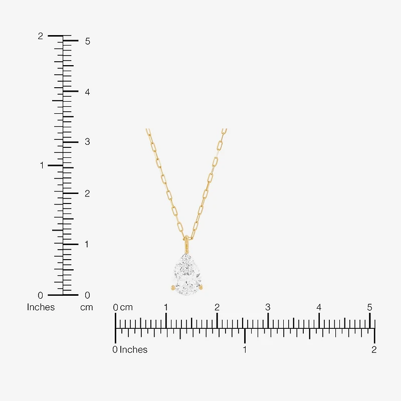 (H-I / Si1-Si2) Womens 2 CT. Lab Grown White Diamond 14K Gold Pear 18 Inch Pendant Necklace