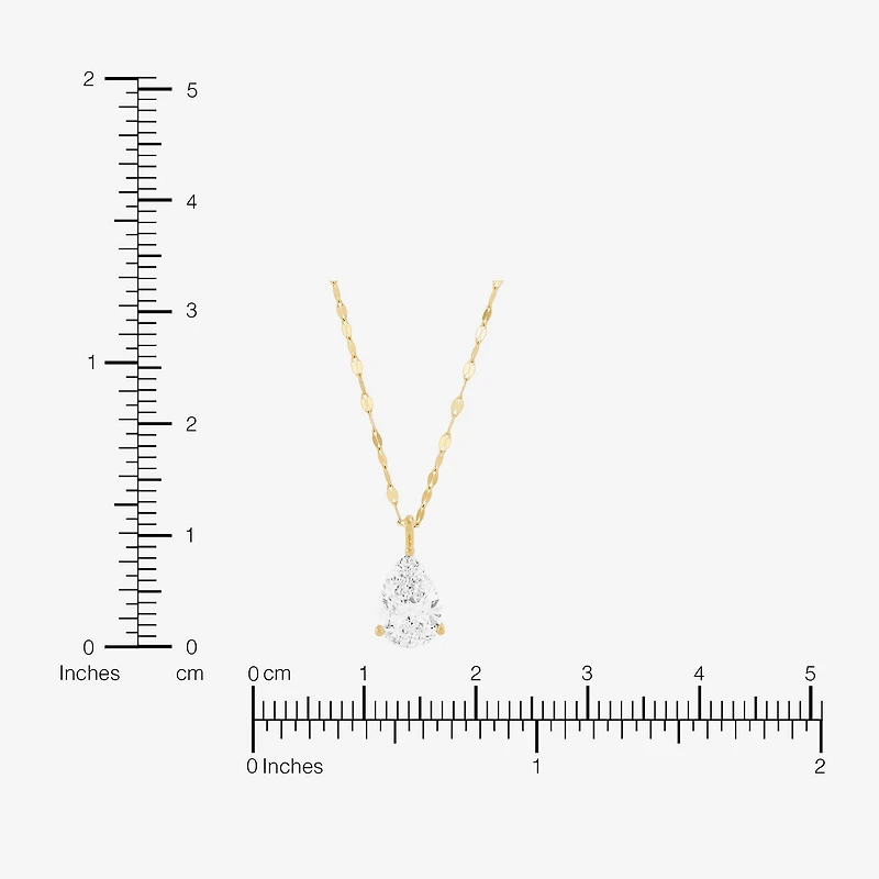 (H-I / Si1-Si2) Womens 2 CT. Lab Grown White Diamond 14K Gold Pear 18 Inch Pendant Necklace