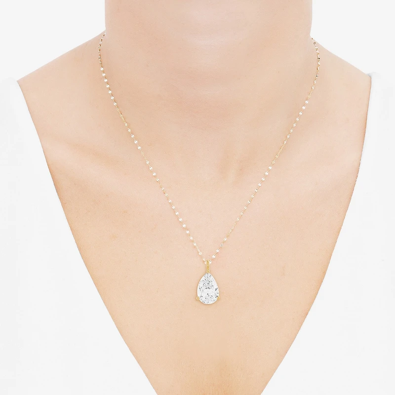 (H-I / Si1-Si2) Womens 2 CT. Lab Grown White Diamond 14K Gold Pear 18 Inch Pendant Necklace