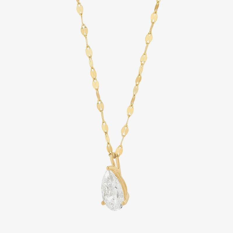 (H-I / Si1-Si2) Womens 2 CT. Lab Grown White Diamond 14K Gold Pear 18 Inch Pendant Necklace