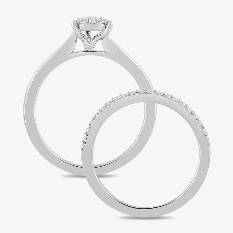 H, I1-I2 Womens 1/2 CT. T.W. Lab Grown White Diamond 14K Gold Over Silver Pear Halo Bridal Set