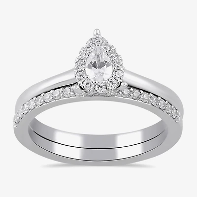 Surrounded by Love (H / I1-I2) Womens 1/2 CT. T.W. Lab Grown White Diamond Sterling Silver Pear Halo Bridal Set