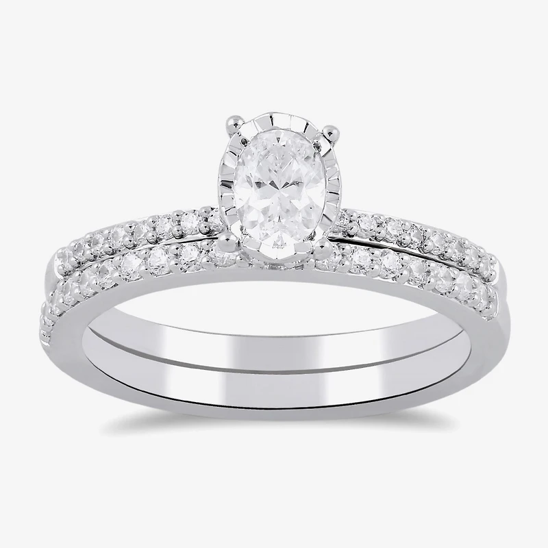 Surrounded by Love (H / I1-I2) Womens 5/8 CT. T.W. Lab Grown White Diamond Sterling Silver Oval Side Stone Bridal Set