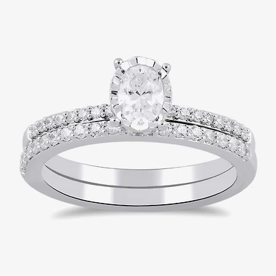 Surrounded by Love (H / I1-I2) Womens 5/8 CT. T.W. Lab Grown White Diamond Sterling Silver Oval Side Stone Bridal Set