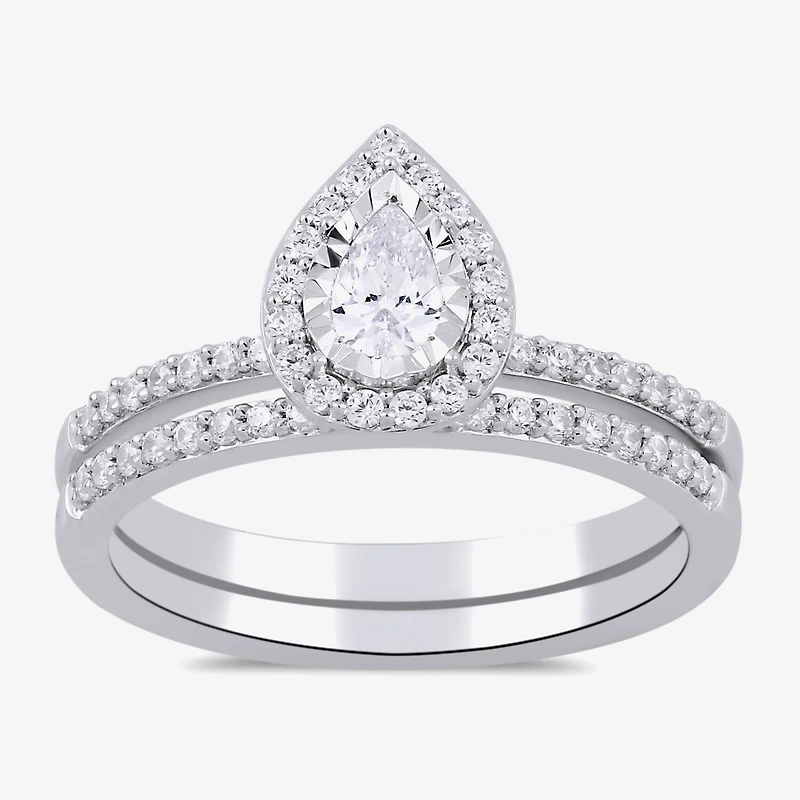 Surrounded by Love (H / I1-I2) Womens 5/8 CT. T.W. Lab Grown White Diamond Sterling Silver Pear Side Stone Bridal Set