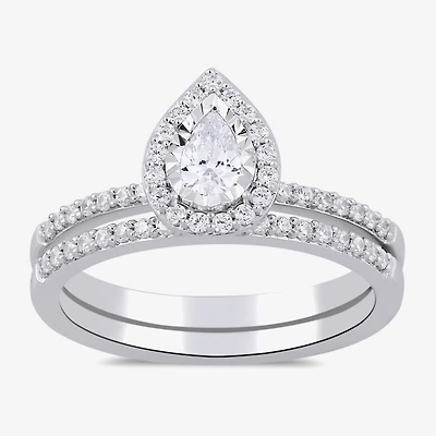 Surrounded by Love (H / I1-I2) Womens 5/8 CT. T.W. Lab Grown White Diamond Sterling Silver Pear Side Stone Bridal Set