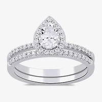 Surrounded by Love (H / I1-I2) Womens 5/8 CT. T.W. Lab Grown White Diamond Sterling Silver Pear Side Stone Bridal Set