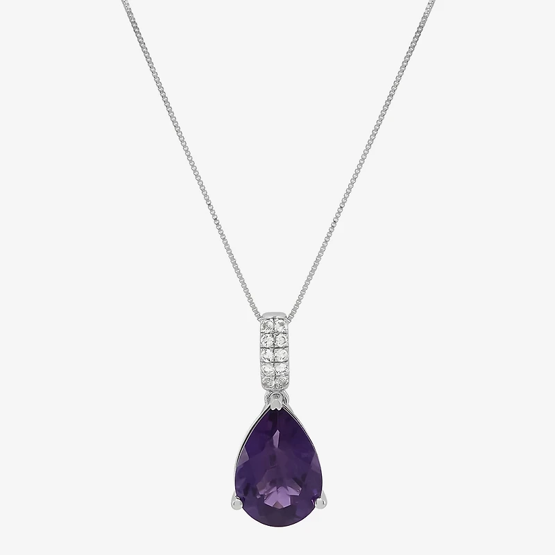 Womens Genuine Purple Amethyst Sterling Silver Pear 18 Inch Pendant Necklace