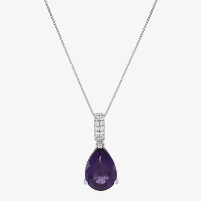Womens Genuine Purple Amethyst Sterling Silver Pear 18 Inch Pendant Necklace