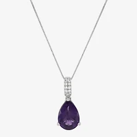 Womens Genuine Purple Amethyst Sterling Silver Pear 18 Inch Pendant Necklace
