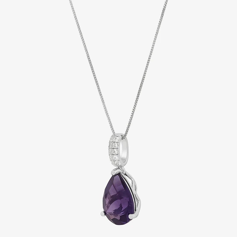 Womens Genuine Purple Amethyst Sterling Silver Pear 18 Inch Pendant Necklace